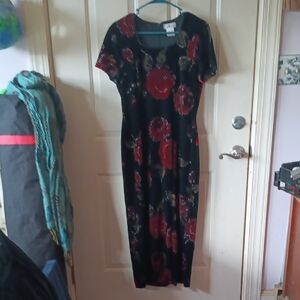 Worthington Black Velvet Dress with Red Floral Design